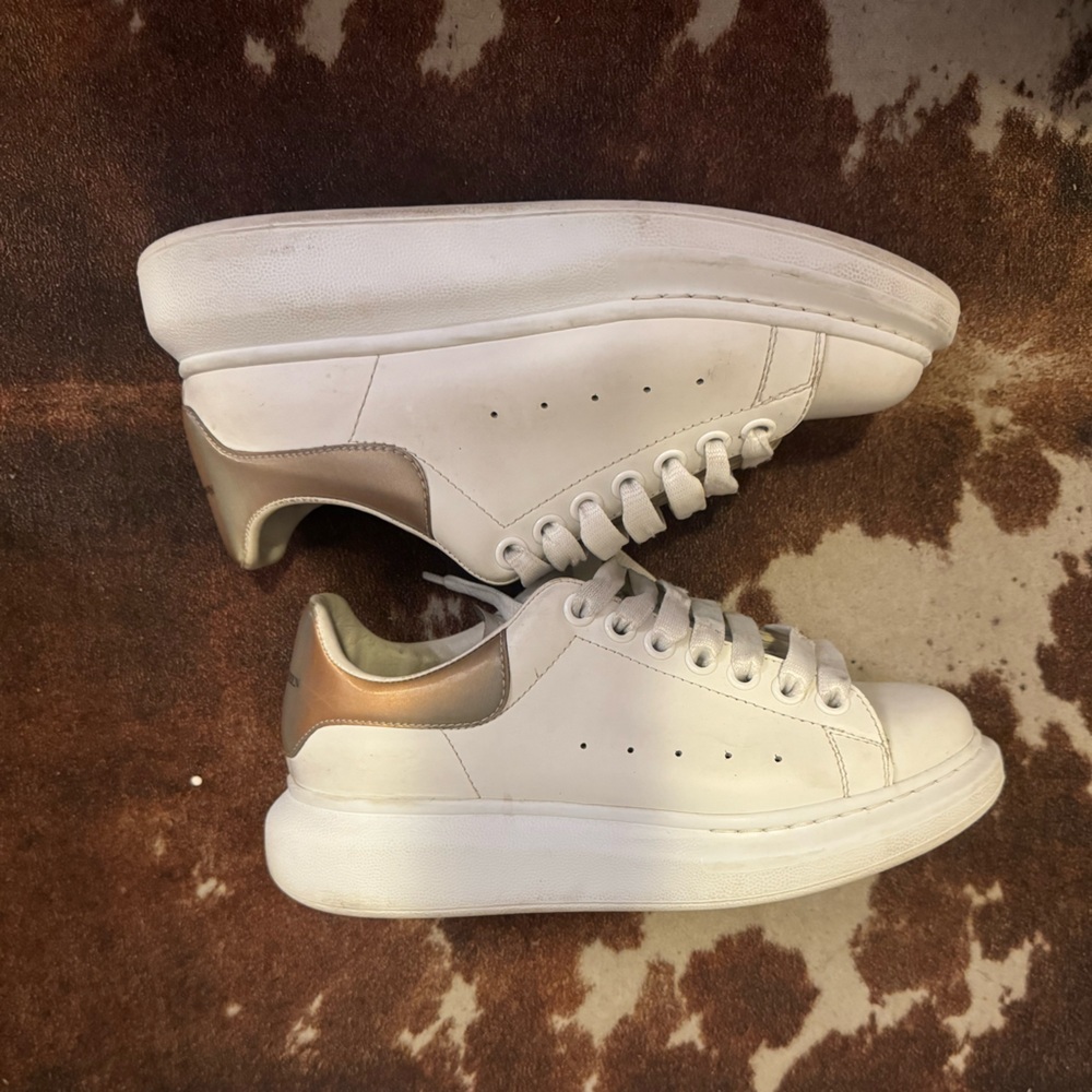 Alexander McQueen White and Gold Sneakers